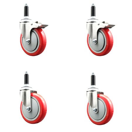 Service Caster 5 Inch 316SS Red Poly Swivel 7/8 Inch Expanding Stem Caster Lock Brake, 2PK SS316TTLEX20S514-PPUB-RED-2-S-2-78